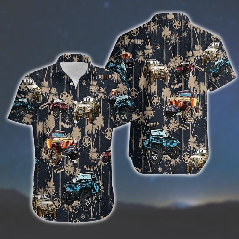 Felacia [Hawaii Shirt] Eat Sleep And Jeep Tropical Black Hawaiian Aloha Shirts-ZX2313